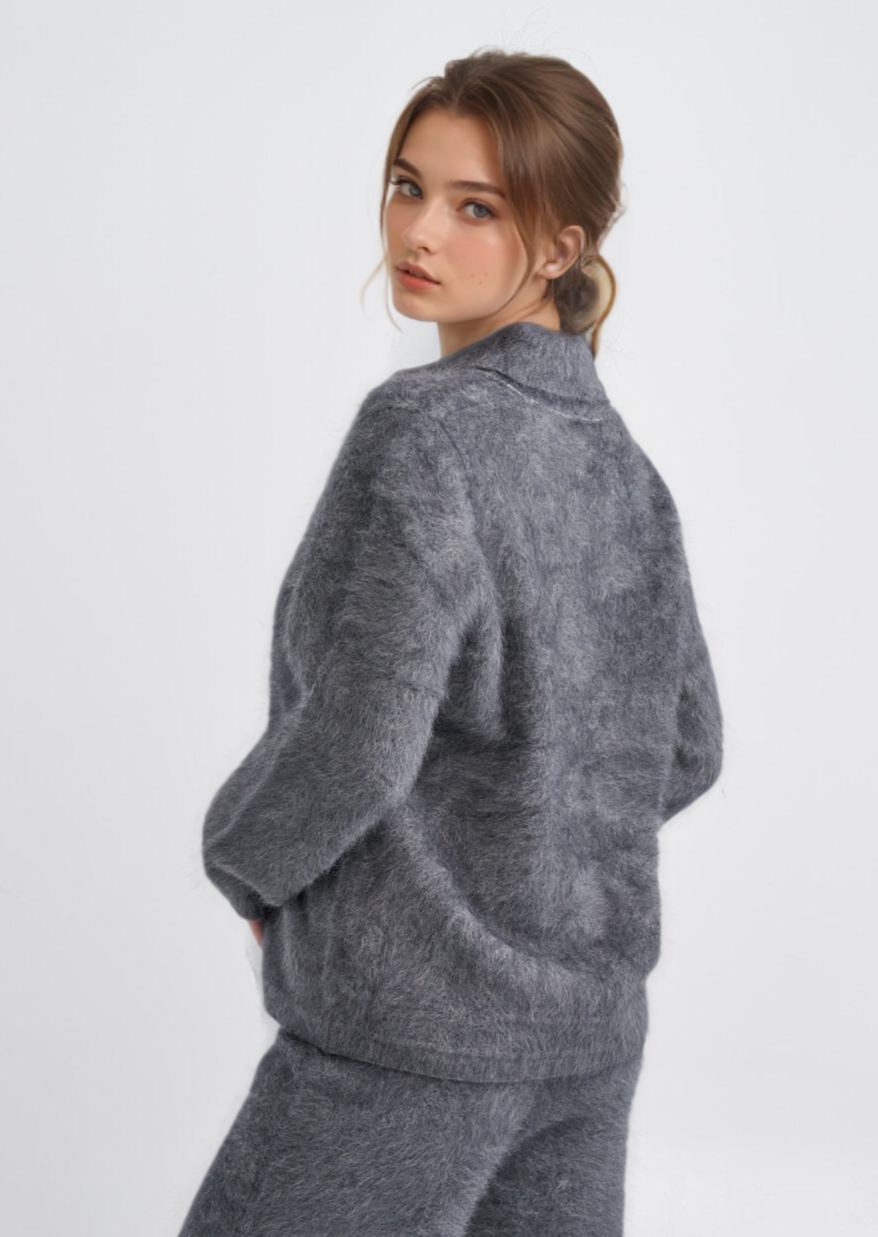RACCOON FUR BUTTONED COATIGAN SHAWL COLLAR
