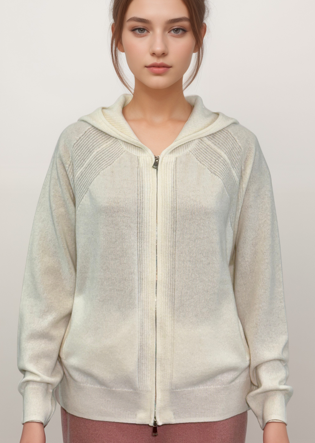 CASHMERE POCKETS ZIP HOODY CARDIGAN