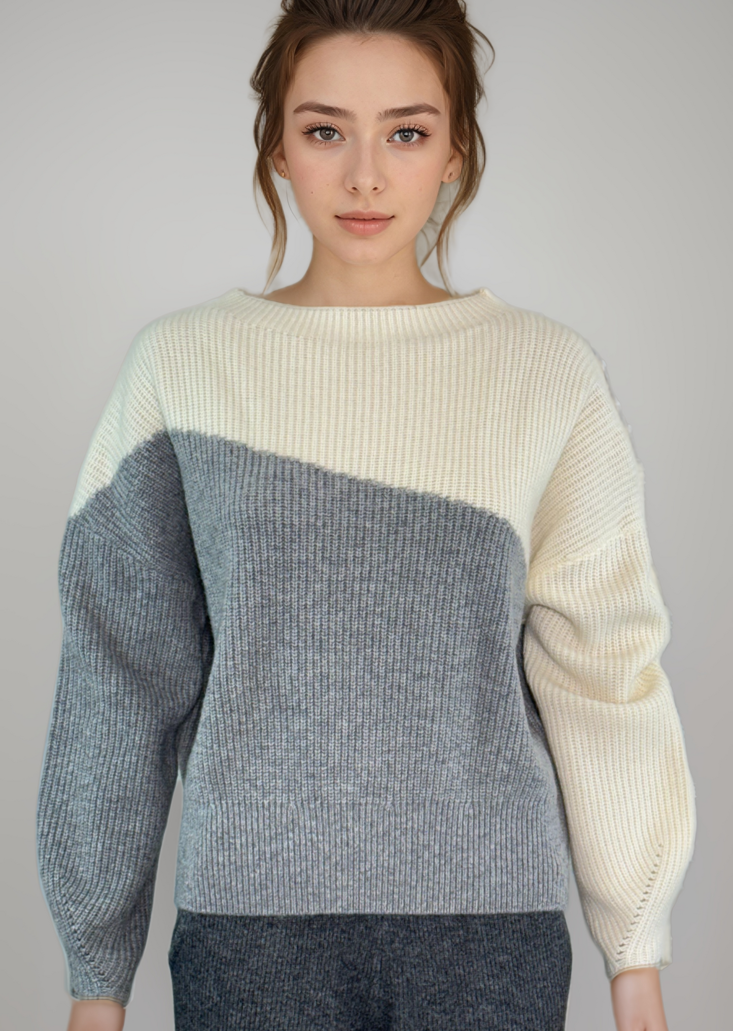 CASHMERE WOOL BLEND COLOR-BLOCKED CREWNECK SWEATER