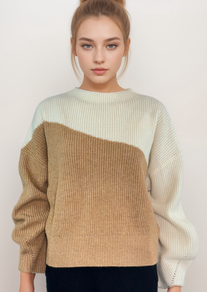 CASHMERE WOOL BLEND COLOR-BLOCKED CREWNECK SWEATER