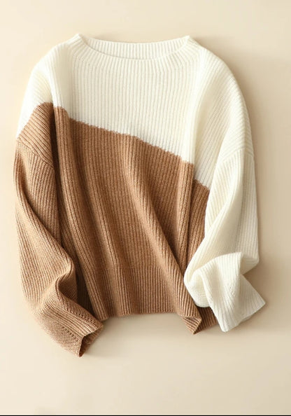 CASHMERE WOOL BLEND COLOR-BLOCKED CREWNECK SWEATER