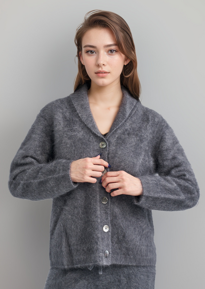 RACCOON FUR BUTTONED COATIGAN SHAWL COLLAR