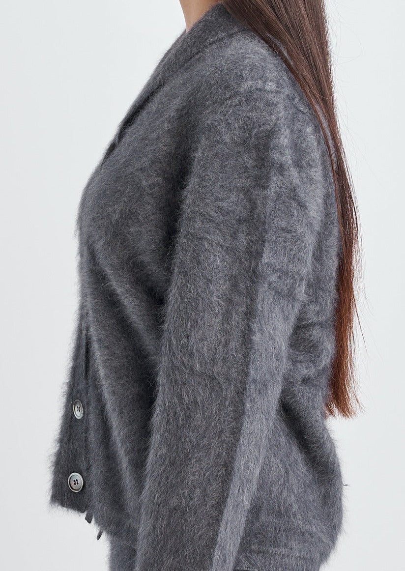 RACCOON FUR BUTTONED COATIGAN SHAWL COLLAR