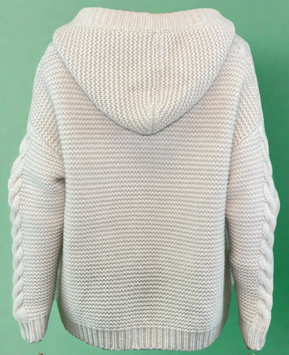 CASHMERE + WOOL CABLE KNIT HOODIE CARDIGAN