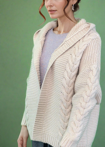 CASHMERE + WOOL CABLE KNIT HOODIE CARDIGAN