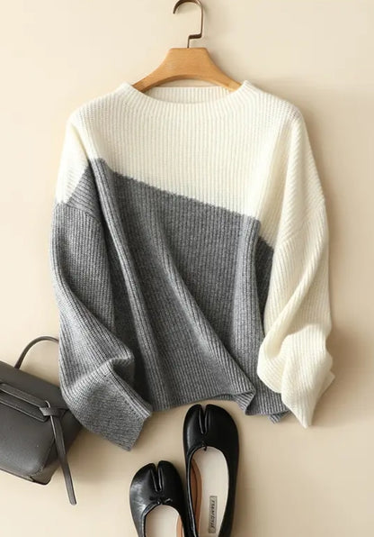 CASHMERE WOOL BLEND COLOR-BLOCKED CREWNECK SWEATER