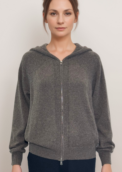 CASHMERE POCKETS ZIP HOODY CARDIGAN